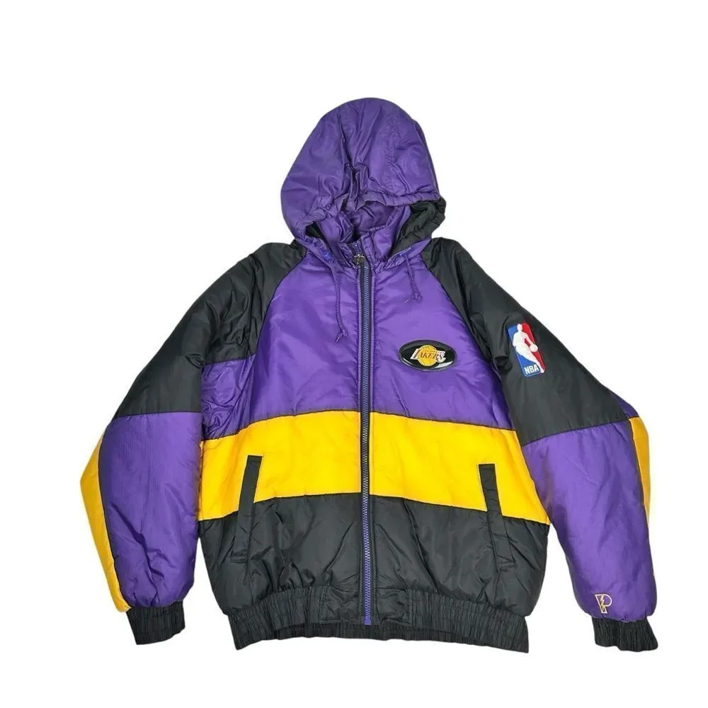 Rare Vintage PRO PLAYER Los Angeles Lakers Color Block Puffer Jacket 90s Large